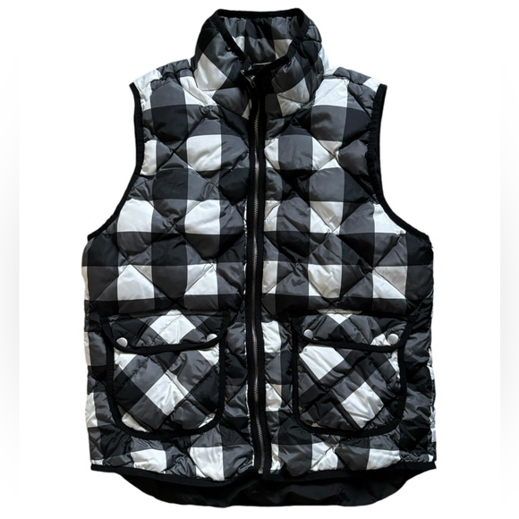 Woolrich Women’s Black White Buffalo Plaid Check Down Puffer Vest Size M - Picture 1 of 7